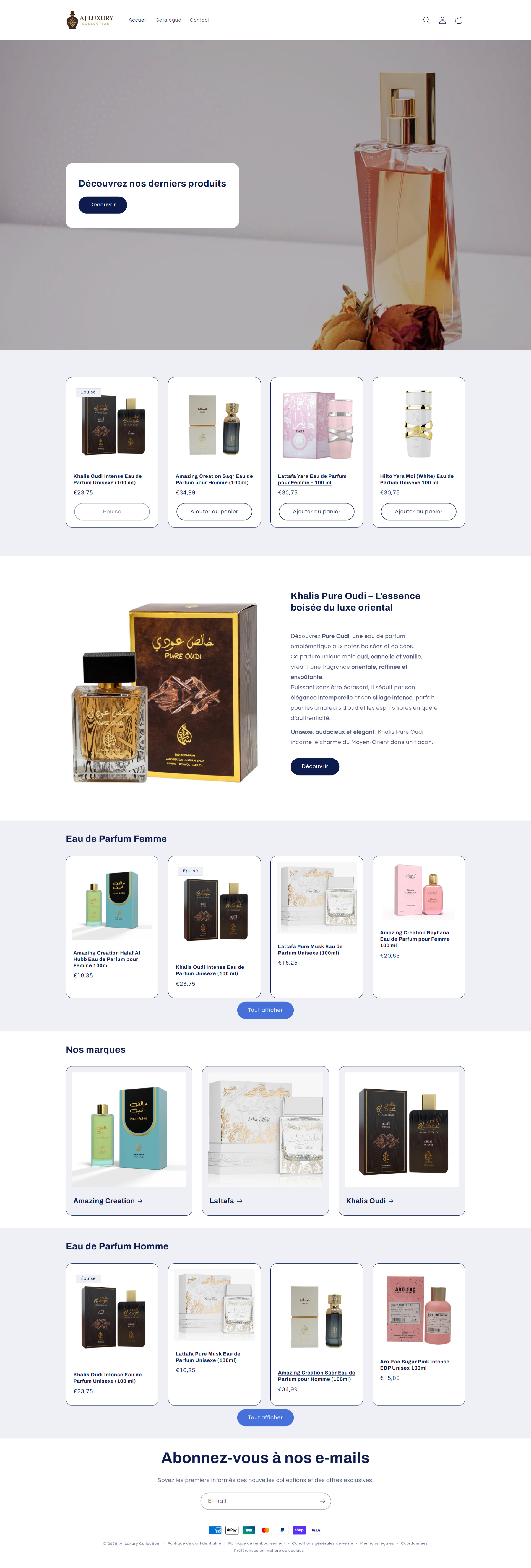 Aperçu du site AJ Luxury Collection, projet Parfum & Luxe livré pour AJ Luxury Collection
